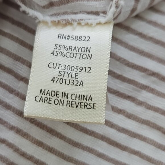 NEW Max Studio London Button Up Shirt Women's L Tan White Short Sleeve MSRP $138 - Picture 3 of 15